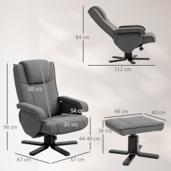 Keinutuoli ja rahi, kallistuva ja pyörivä lepotuoli, samettimainen kangas, puurunko, tummanharmaa