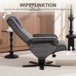 Keinutuoli ja rahi, kallistuva ja pyörivä lepotuoli, samettimainen kangas, puurunko, tummanharmaa