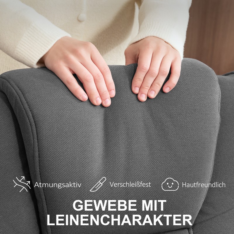 Keinutuoli ja rahi, kallistuva ja pyörivä lepotuoli, samettimainen kangas, puurunko, tummanharmaa