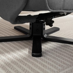 Keinutuoli ja rahi, kallistuva ja pyörivä lepotuoli, samettimainen kangas, puurunko, tummanharmaa