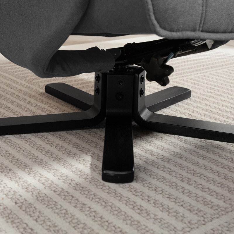 Keinutuoli ja rahi, kallistuva ja pyörivä lepotuoli, samettimainen kangas, puurunko, tummanharmaa