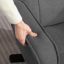 Keinutuoli ja rahi, kallistuva ja pyörivä lepotuoli, samettimainen kangas, puurunko, tummanharmaa