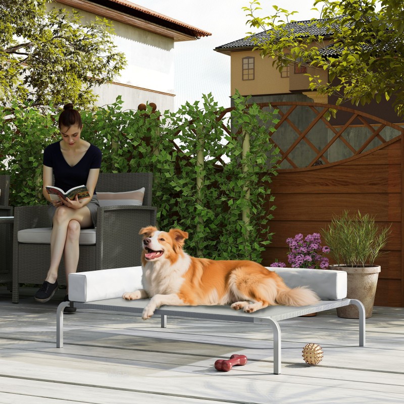 Korotettu koiran ulkosänky keskikokoisille koirille, verkkokangas, 110 x 75 x 30 cm, vaaleanharmaa