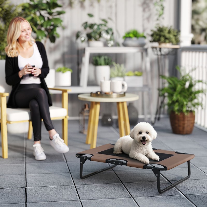 Korotettu taittuva koiranpeti teräsrungolla ja verkkokankaalla 75 x 51 x 18 cm kahvi-musta