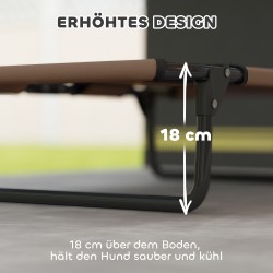 Korotettu taittuva koiranpeti teräsrungolla ja verkkokankaalla 75 x 51 x 18 cm kahvi-musta