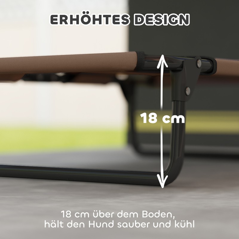 Korotettu taittuva koiranpeti teräsrungolla ja verkkokankaalla 75 x 51 x 18 cm kahvi-musta