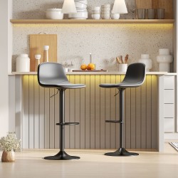 Baarituoli säädettävä 2 kpl, keinonahka, pyörivä, selkänojalla ja jalkatuella, musta