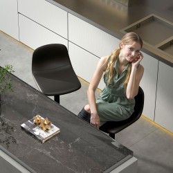 Baarituoli säädettävä 2 kpl, keinonahka, pyörivä, selkänojalla ja jalkatuella, musta