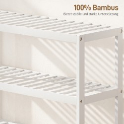 Kolmitasoinen bambuhylly eteiseen, kenkähylly ja säilytyshylly 70 x 26 x 55 cm, valkoinen