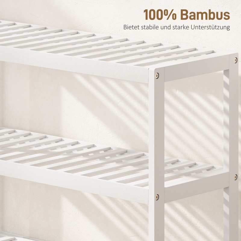 Kolmitasoinen bambuhylly eteiseen, kenkähylly ja säilytyshylly 70 x 26 x 55 cm, valkoinen