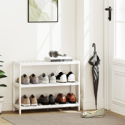 Kolmitasoinen bambuhylly eteiseen, kenkähylly ja säilytyshylly 70 x 26 x 55 cm, valkoinen