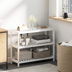 Kolmitasoinen bambuhylly eteiseen, kenkähylly ja säilytyshylly 70 x 26 x 55 cm, valkoinen