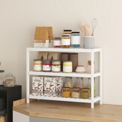 Kolmitasoinen bambuhylly eteiseen, kenkähylly ja säilytyshylly 70 x 26 x 55 cm, valkoinen