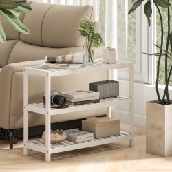 Kolmitasoinen bambuhylly eteiseen, kenkähylly ja säilytyshylly 70 x 26 x 55 cm, valkoinen