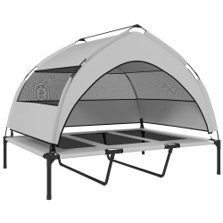 Koiran ulkopeti katoksella erittäin suurille koirille teräsrunko 122 x 92 x 94 cm vaaleanharmaa