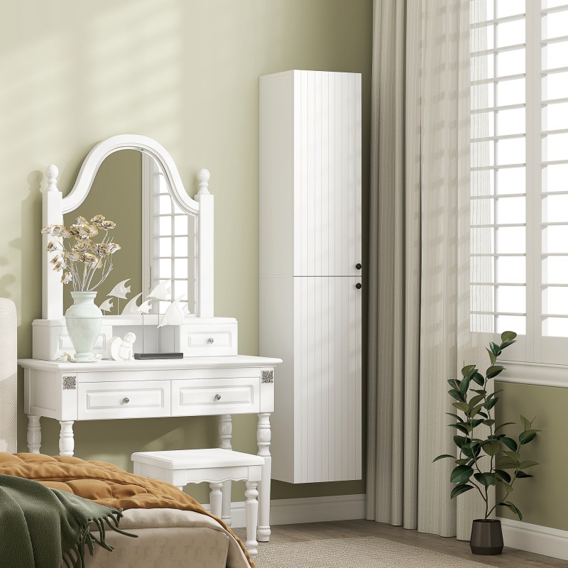 Kylpyhuoneen seinäkaappi MDF 30 x 30 x 161 cm, 6 hyllyä, valkoinen