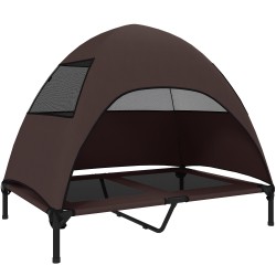 Koiran ulkopeti katoksella korotettu verkkopeti 106 x 76 x 99 cm kahvi musta