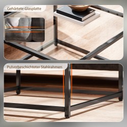 Sohvapöytä / yöpöytä karkaistulla lasikannella, teräsrunko 68 x 68 x 39 cm, musta