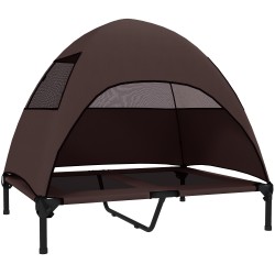 Koiran ulkolepotaso katoksella suurille koirille hengittävä verkkopeti 91 x 76 x 90 cm kahvi musta