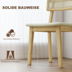 Ruokapöydän tuoli, rottinkiselkänoja, keinonahkainen istuin, kumipuurunko, luonnonpuu/kerma, 1 kpl