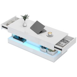 Sohvapöytä laatikoilla ja LED valaistuksella lastulevy 120 x 50 x 42 cm valkoinen