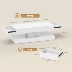 Sohvapöytä laatikoilla ja LED-valaistuksella, lastulevy, 120 x 50 x 42 cm, valkoinen