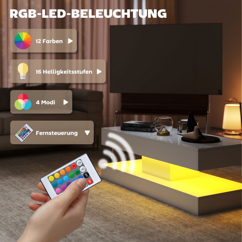 Sohvapöytä laatikoilla ja LED-valaistuksella, lastulevy, 120 x 50 x 42 cm, valkoinen