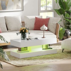 Sohvapöytä laatikoilla ja LED-valaistuksella, lastulevy, 120 x 50 x 42 cm, valkoinen