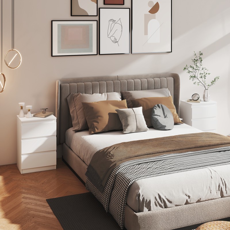 Yöpöytäsetti makuuhuoneeseen, MDF, 40x30x59,5 cm, 2 kpl, valkoinen