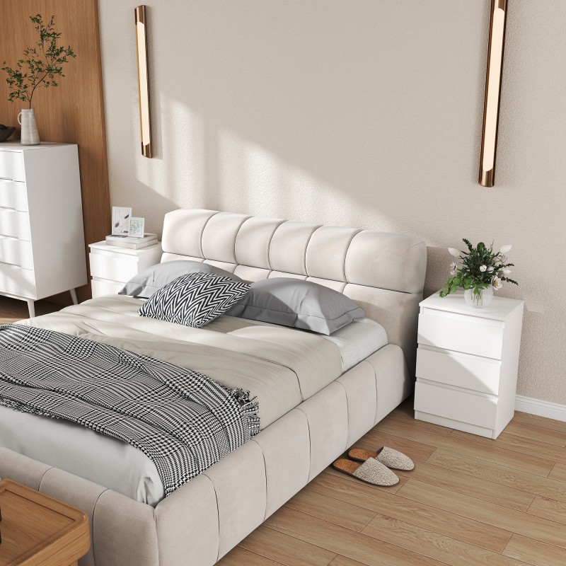 Yöpöytäsetti makuuhuoneeseen, MDF, 40x30x59,5 cm, 2 kpl, valkoinen