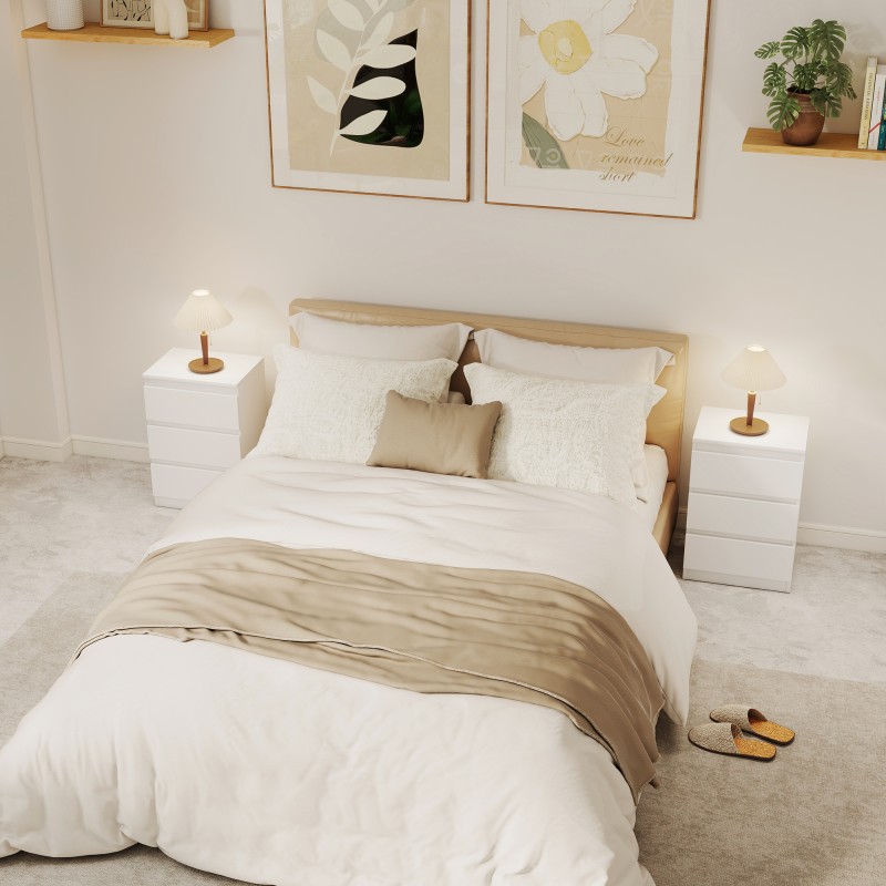 Yöpöytäsetti makuuhuoneeseen, MDF, 40x30x59,5 cm, 2 kpl, valkoinen