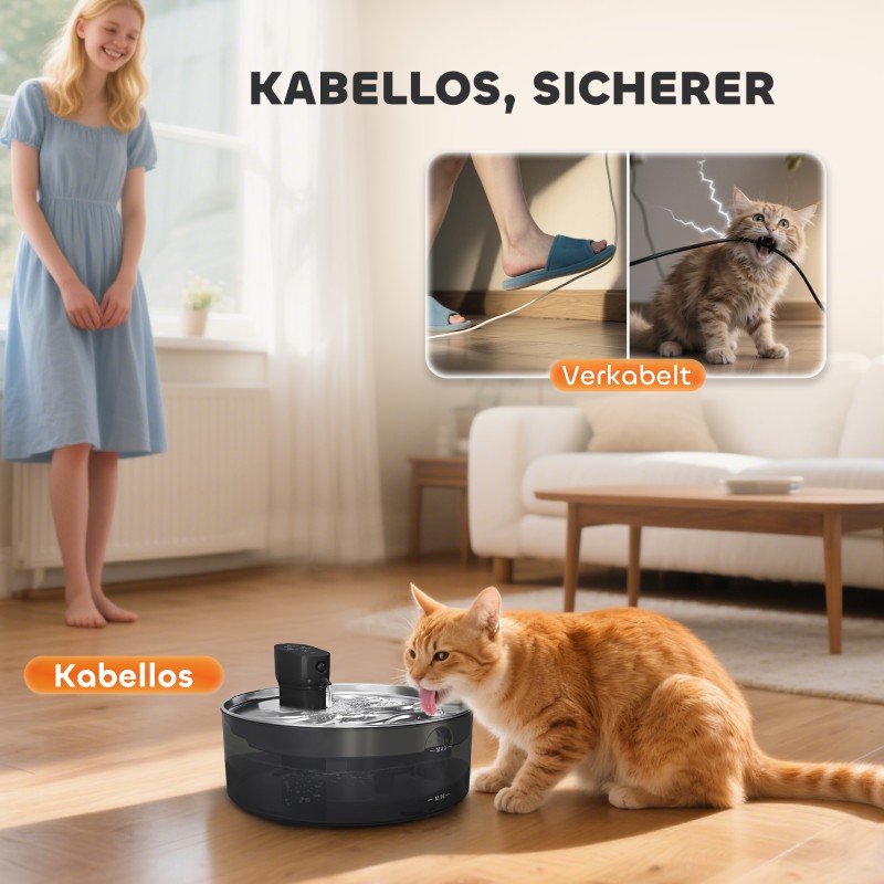 Kissan juoma-automaatti 7 l, ruostumaton teräs, hiljainen pumppu, LED-näyttö, musta/hopea