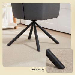 Ruokapöydän tuoli käsinojilla, paksu pehmustus, 360° kääntyvä, metallijalat, harmaa