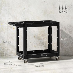 Työkalukärry 2-tasoinen rullaava PP-muovia 102,6 x 43,5 x 84,5 cm musta