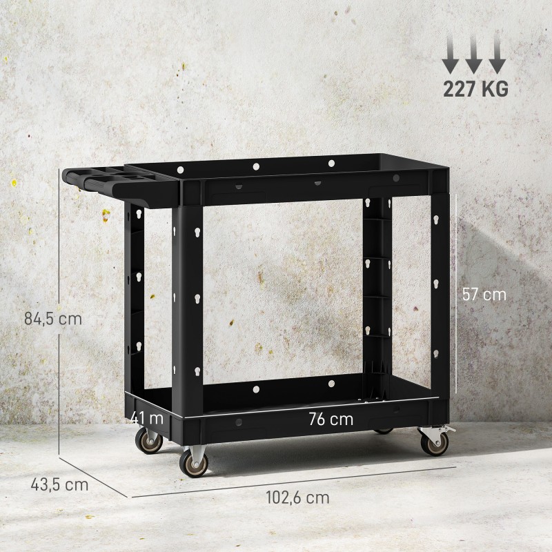 Työkalukärry 2-tasoinen rullaava PP-muovia 102,6 x 43,5 x 84,5 cm musta