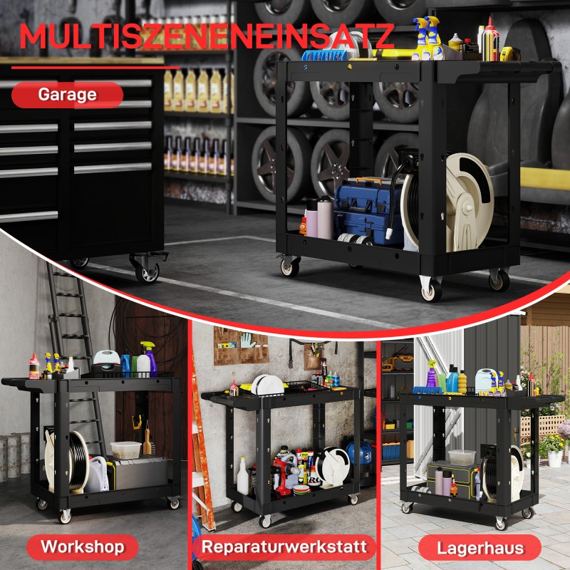 Työkalukärry 2-tasoinen rullaava PP-muovia 102,6 x 43,5 x 84,5 cm musta