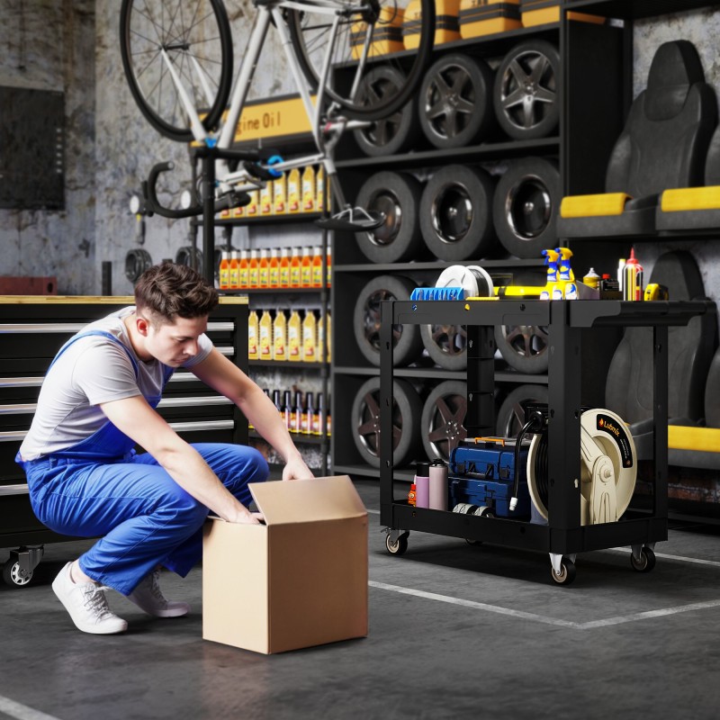 Työkalukärry 2-tasoinen rullaava PP-muovia 102,6 x 43,5 x 84,5 cm musta