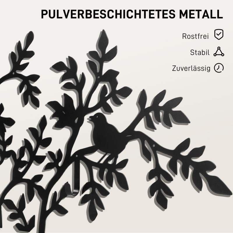 Seinänaulakko 8 koukkua puu- ja lintukuvio metallia 120x5x175 cm musta