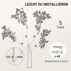 Seinänaulakko 8 koukkua puu- ja lintukuvio metallia 120x5x175 cm musta