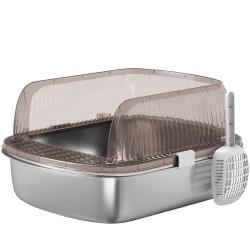 Kissanvessa suurille kissoille ruostumaton teräs korkea reuna kauha 53 x 42 x 27 cm tummanharmaa