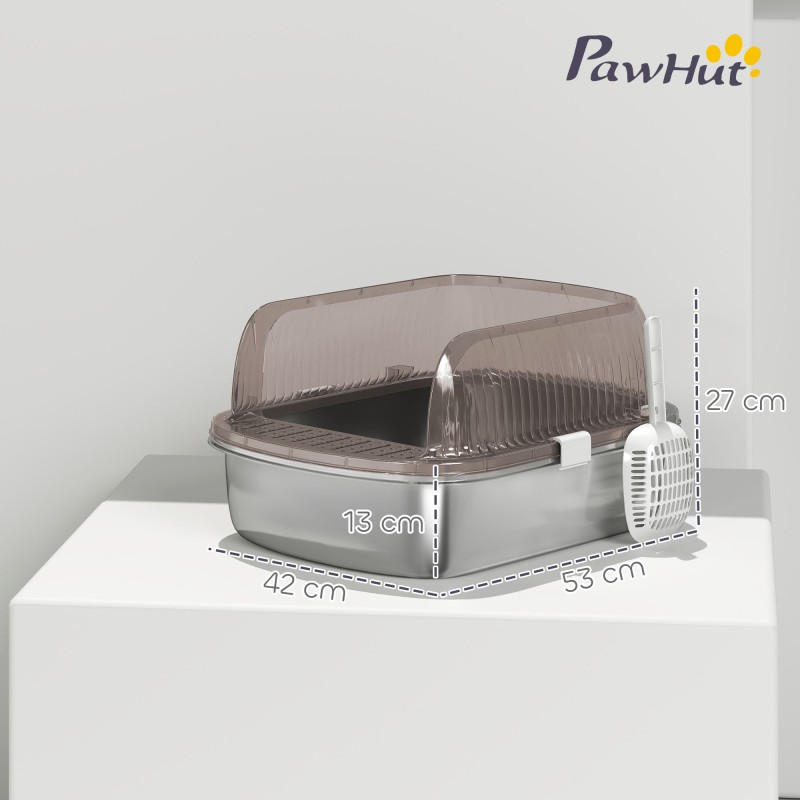 Kissanvessa suurille kissoille, ruostumaton teräs, korkea reuna, kauha, 53 x 42 x 27 cm, tummanharmaa