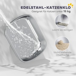 Kissanvessa suurille kissoille, ruostumaton teräs, korkea reuna, kauha, 53 x 42 x 27 cm, tummanharmaa