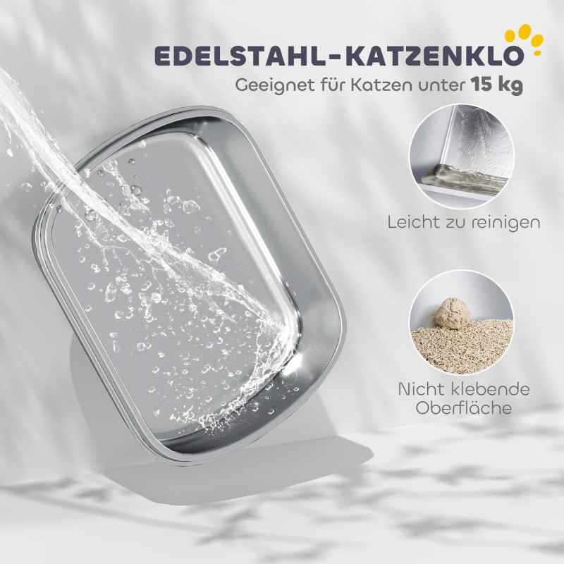 Kissanvessa suurille kissoille, ruostumaton teräs, korkea reuna, kauha, 53 x 42 x 27 cm, tummanharmaa