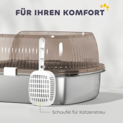 Kissanvessa suurille kissoille, ruostumaton teräs, korkea reuna, kauha, 53 x 42 x 27 cm, tummanharmaa