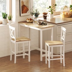 Baarituolisetti keittiöön 2 kpl, kumipuu, istuinkorkeus 60 cm, tammi/valkoinen