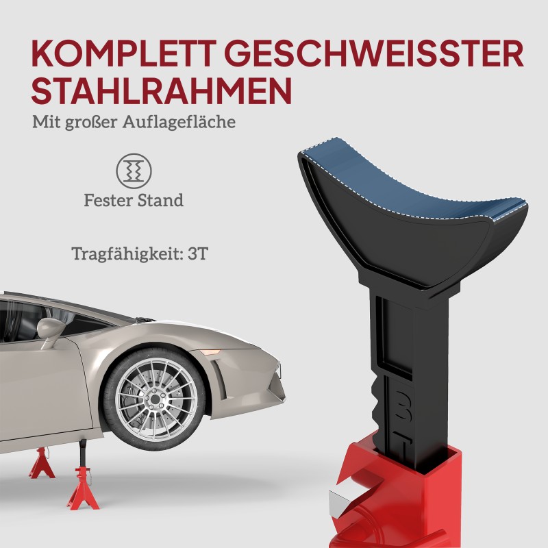 Auton korjauspukki 3 t, teräs, säädettävä 29–41,8 cm, 2 kpl, punainen/musta