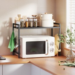 Mikroaaltouunihylly keittiöön, säädettävä metalli 39,5–64 cm, 40 cm korkeus, musta