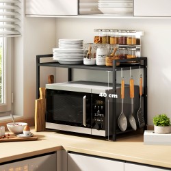 Mikroaaltouunihylly keittiöön, säädettävä metalli 39,5–64 cm, 40 cm korkeus, musta