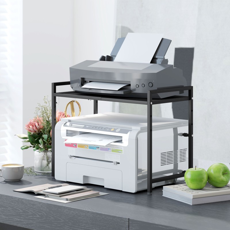 Mikroaaltouunihylly keittiöön, säädettävä metalli 39,5–64 cm, 40 cm korkeus, musta