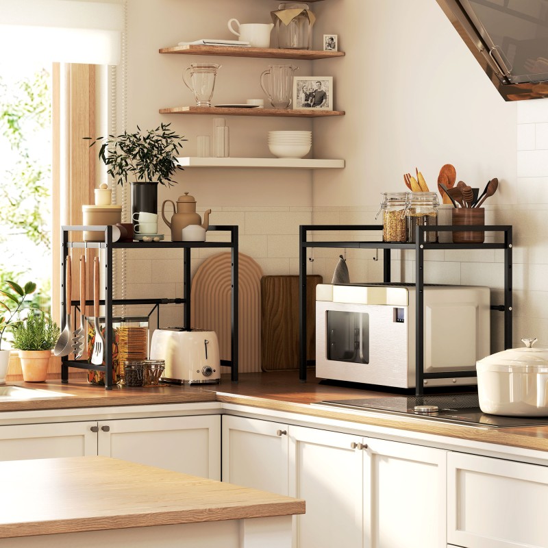 Mikroaaltouunihylly keittiöön, säädettävä metalli 39,5–64 cm, 40 cm korkeus, musta